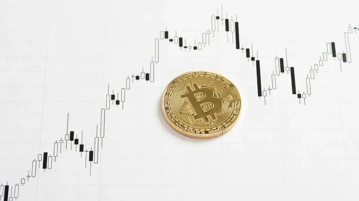 bitcoin coin on white background with chart on it