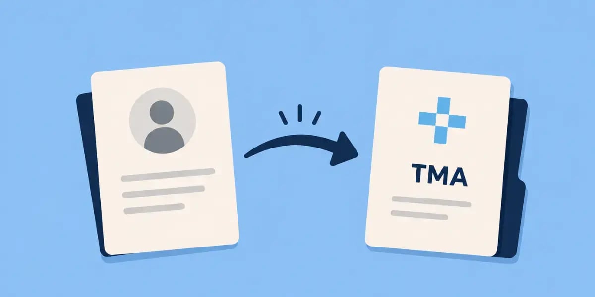 Illustration of switching accountants, with two profile cards connected by an arrow pointing toward TMA.