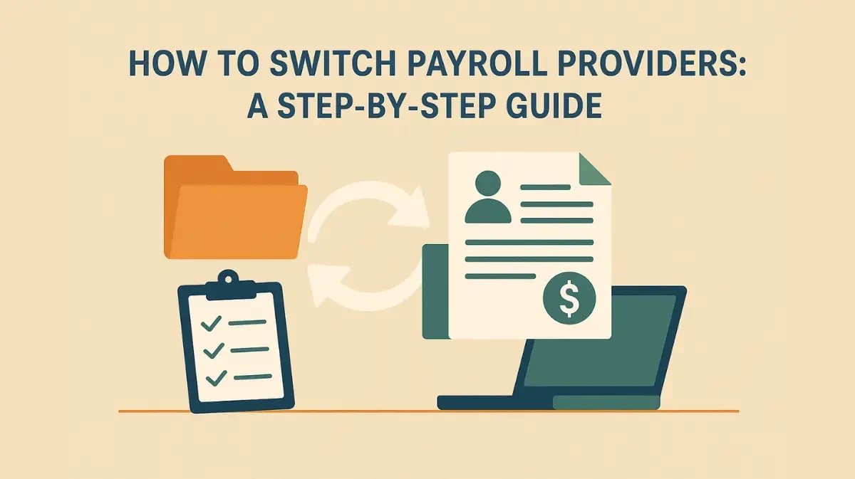Blog cover with title, showing folder, checklist, payroll document, and laptop linked by arrows.