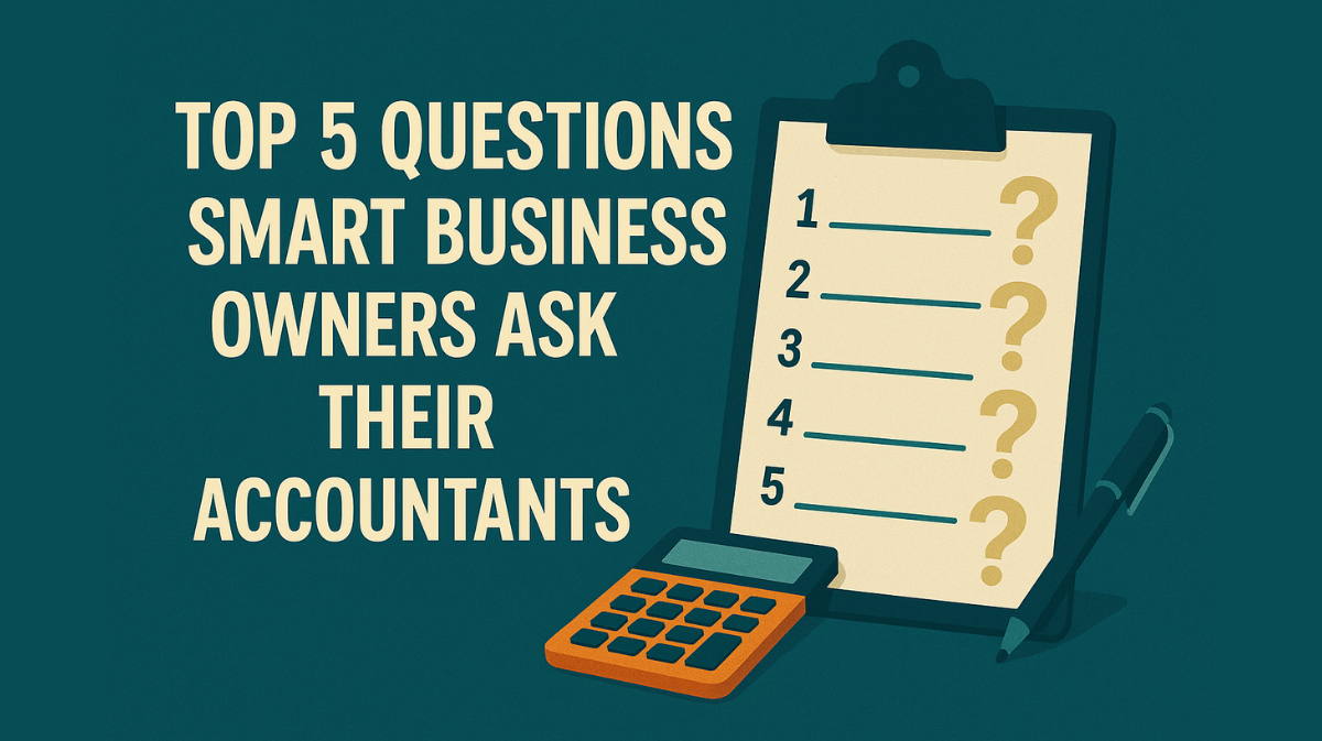 Image showing a clipboard checklist, calculator, pen, and the title about top questions business owners ask accountants.