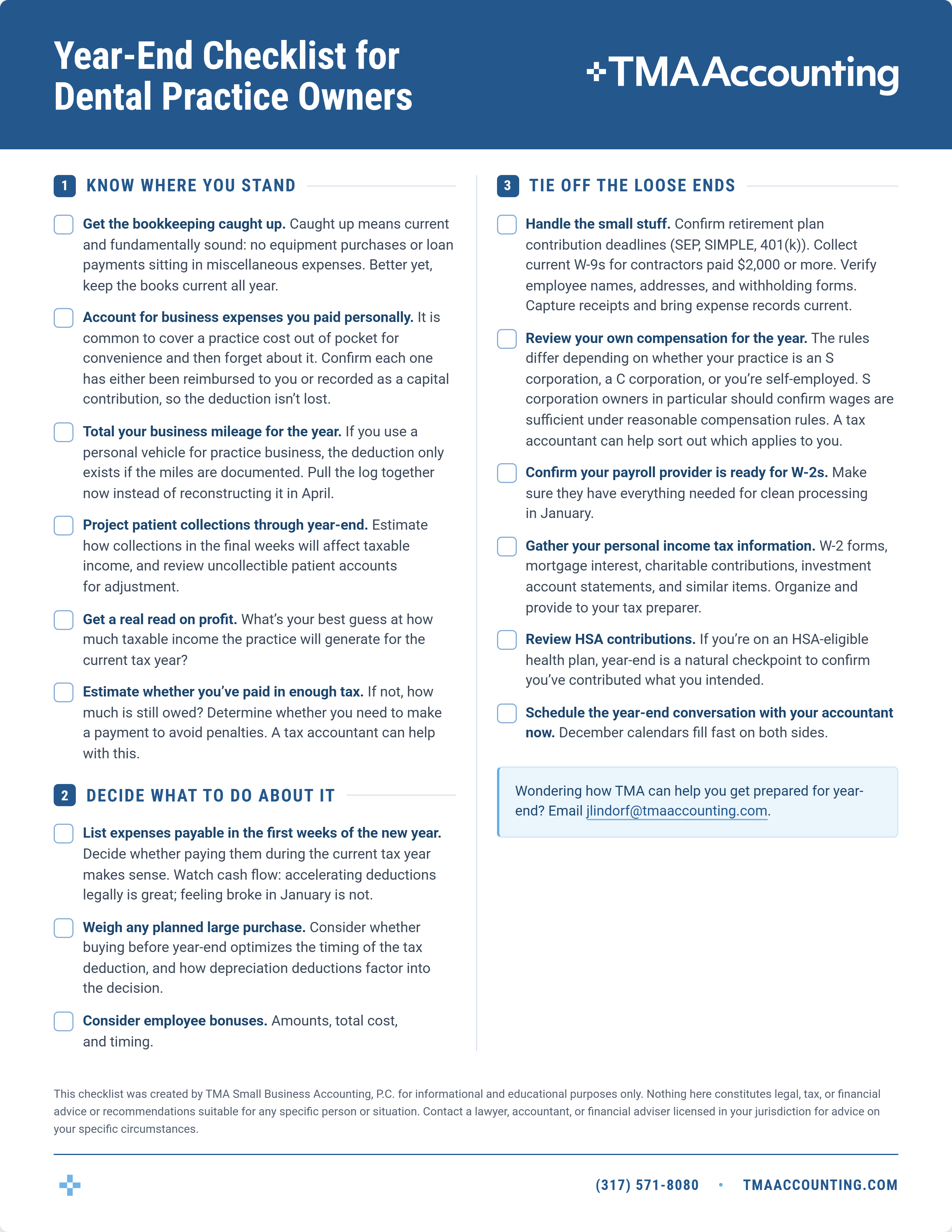 Preview of the TMA year-end checklist for dental practice owners